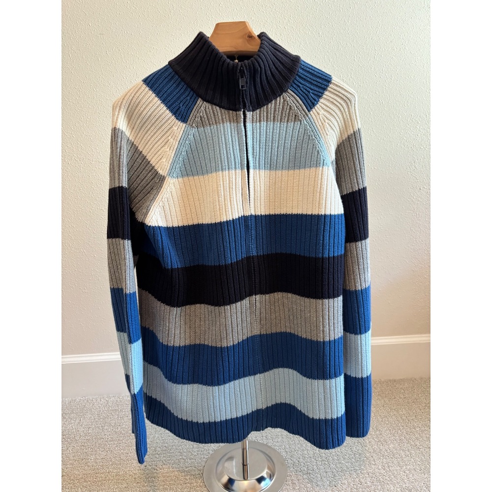 Tommy Hilfiger Full Zip Sweater Women 1X Blue Cardigan Heavyweight Cotton Stripe